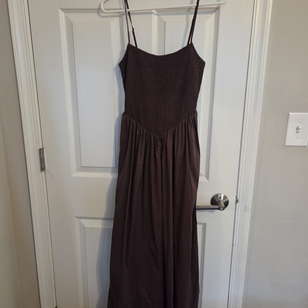 Dynamite smocked Poplin Brown Spaghetti Strap Dress